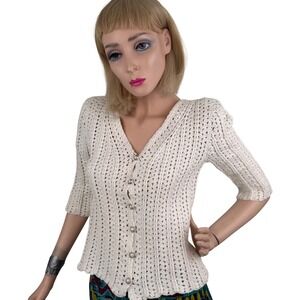 Vintage Handmade Cardigan Cream Pearl button Cottagecore Tradwife Earthcore Boho